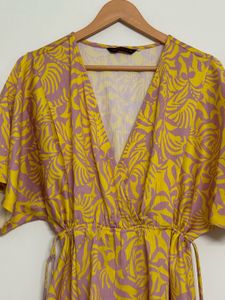 V-Neck Tropical Print Mini Dress