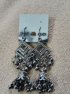 Oxidized Silver Jhumka Earrings