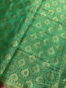 Green Silk Saree with Gold Border