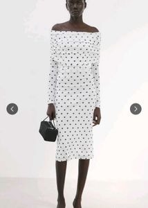 White Polka Dot Off-Shoulder Dress