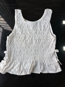 Zara White Smocked Peplum Tank Top