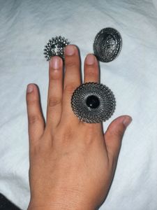 YouBella Jewellery Afghani Oxidised Silver Plated Combo of 3 Rings for Women and Girls (Adjustable Size)Style
