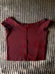 Chic Maroon Button-Up Crop Top