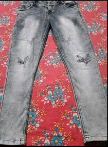 High Waisted Acid Wash Distressed Jeans
