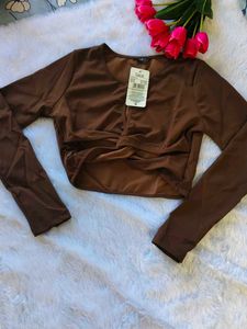 Brown Long Sleeve Crop Top