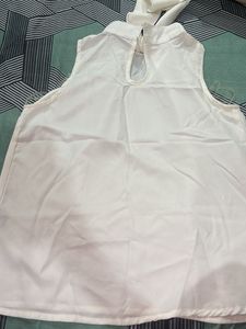 Elegant White Bow Neck Sleeveless Top