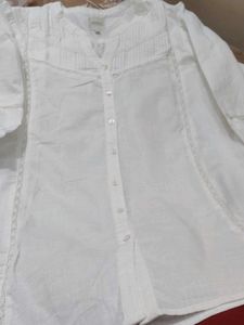 White Lace Detail Button-Up Tunic