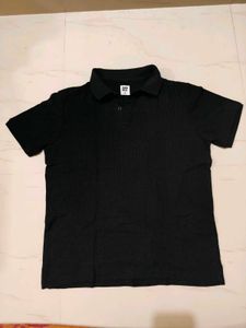 Classic Black Ribbed Polo Shirt