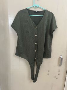 Olive Green Tie-Front Top