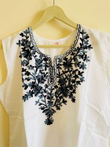 Embroidered White Sleeveless Top