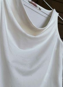Ginger White Shimmery Cowl Neck Crop Top