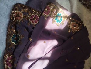 Embroidered Purple Saree with Sequins