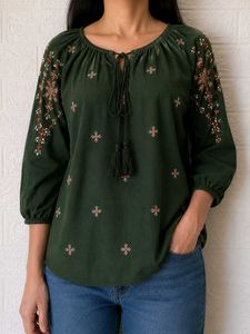 Embroidered Green Kurta Top