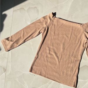Ribbed Off-Shoulder Long Sleeve Top