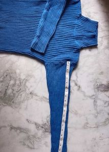 Blue Turtleneck Ribbed Sweater