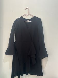 Black Short Dress With Attached Tie Belt