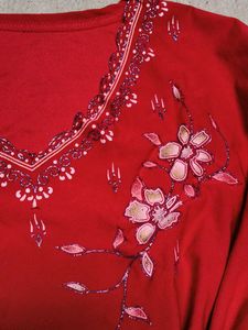 Red Floral Embroidered tshirt