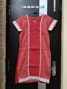 Red & White Striped Cotton Kurta