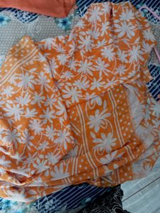 Orange Floral Print Saree