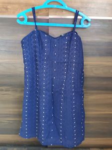 Indya Navy Chikankari Strappy Short Kurti