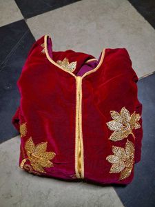 Beautiful Maroon Velvet Kurti with Gold Embroidery