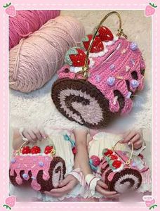 Crochet Roll Strawberry cake Bag