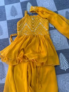 Yellow Sequined Kurta plazzo Set with Dupatta
