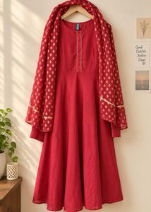 Red Anarkali Kurta with Dupatta Set