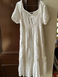 White Eyelet Detail Midi Dress