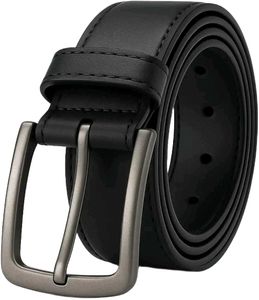 Classic Black Leather Belt with Matte Buckle