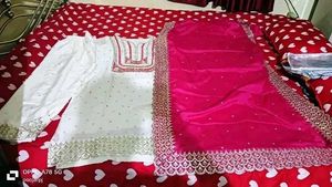 Elegant White Kurta Set with Pink Dupatta