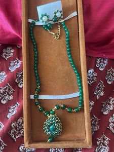 Green Beaded Necklace and Earring Set