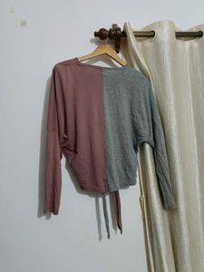 Colorblock Tie-Front Long Sleeve Top