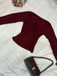 Chic Burgundy Long-Sleeve Tie-Front Top