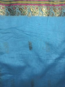 Exquisite Blue Cotton Linen Saree