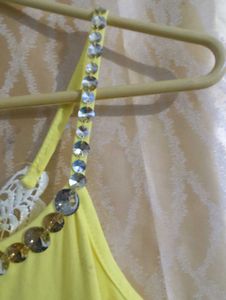 beaded Yellow Cami Top with Butterfly Detail
