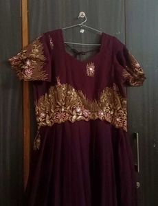 Maroon Ethnic Gown with Gold Embellishments