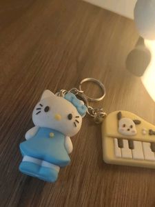 Cute Hello Kitty and Dog Piano Keychain Set of Two
