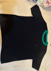 Black Ribbed Crew Neck T-Shirt