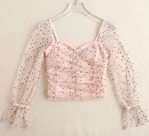 Sheer Polka Dot Ruffled Sleeve Top