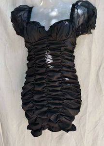 713. Chic Black Ruched Mini Dress