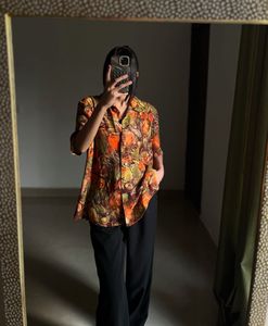 Vintage Orange Floral Print Shirt
