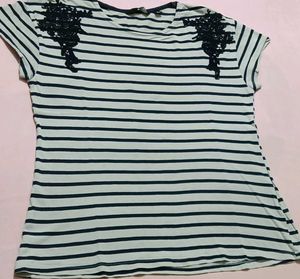 Striped T-Shirt with Lace Detail