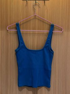 ZARA - Blue Square Neck Ribbed Tank Top