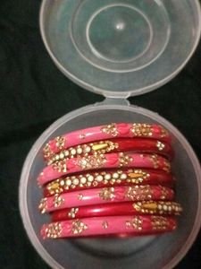 Pink Embellished Bangles Set