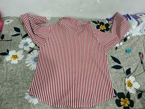 Red Striped Button-Up Shirt