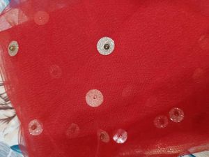 Stunning Red Embellished Net Dupatta