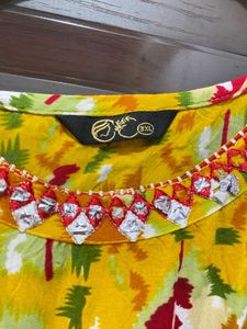 Yellow Kurta with Embellished Neckline