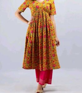 Yellow Floral Kurta with Pink Palazzo