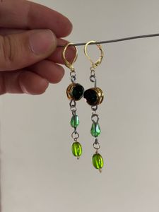 Green Beaded Dangle Earrings